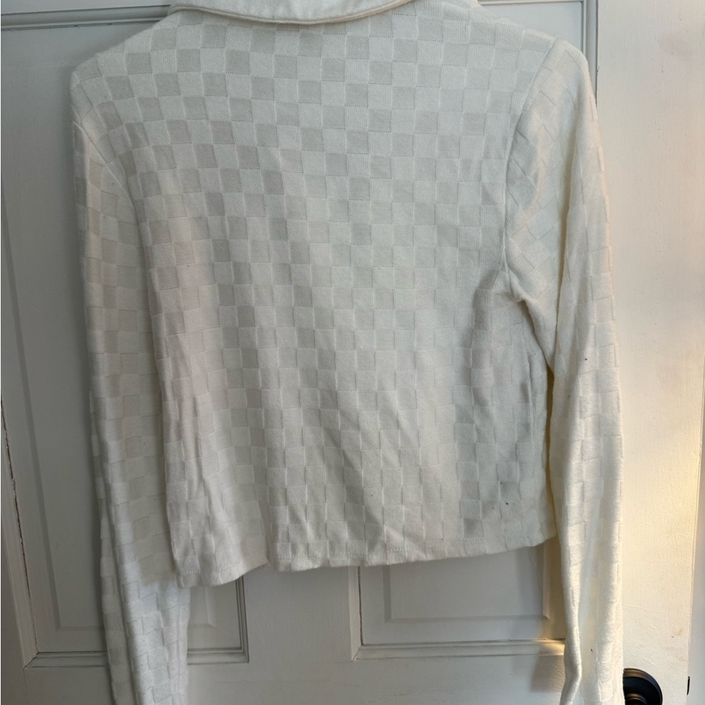 Cream Checkered Collared Blouse - Picture 3 of 4